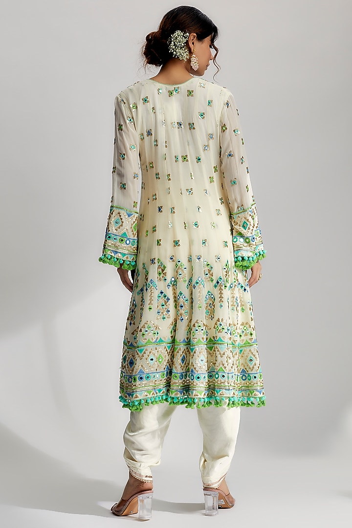 Ivory Hand Embroidered Wedding Anarkali Set by GOPI VAID at Pernia's Pop Up Shop