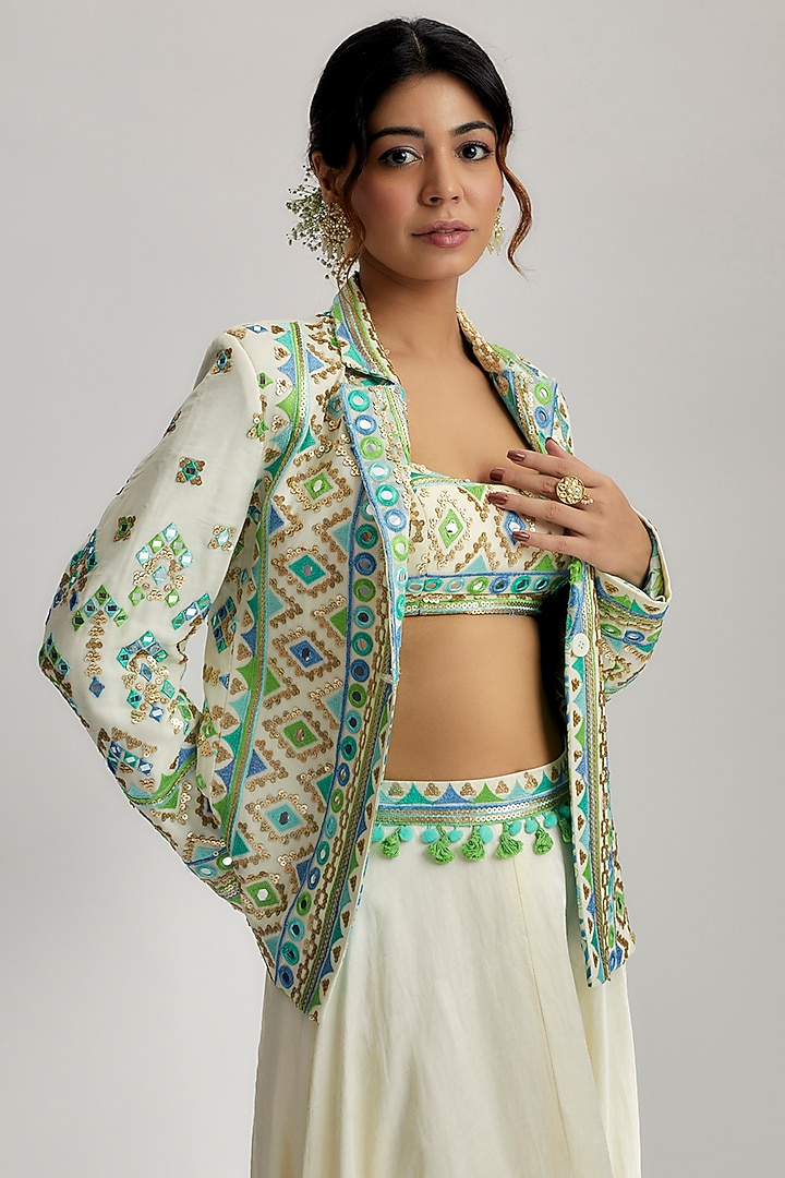 Ivory Viscose Embroidered Skirt Set by GOPI VAID at Pernia's Pop Up Shop