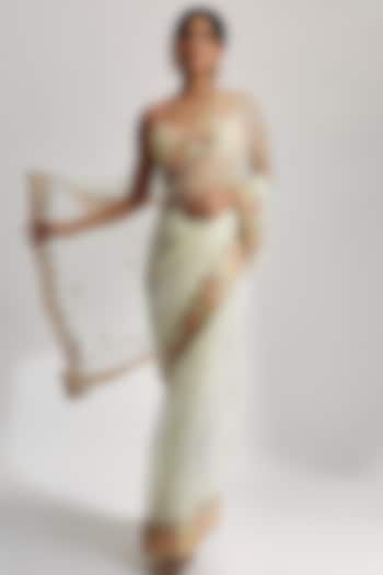 Ivory Organza Embroidered Wedding Saree Set by GOPI VAID at Pernia's Pop Up Shop