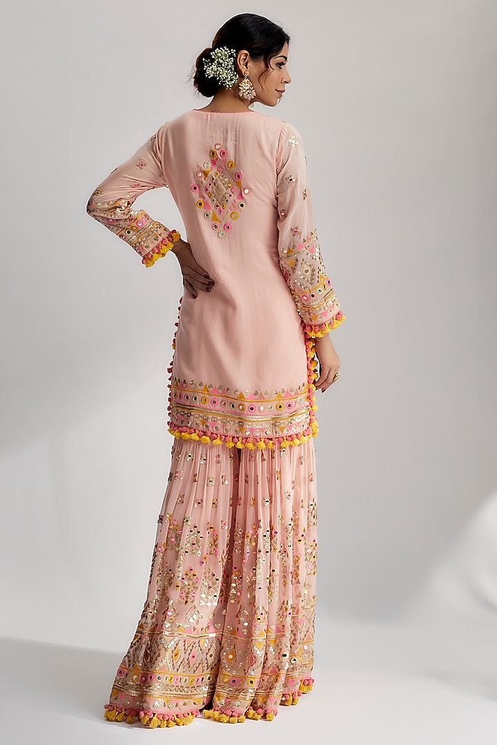 Pink Georgette Embroidered Wedding Sharara Set by GOPI VAID at Pernia's Pop Up Shop