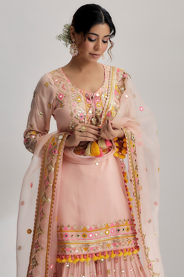 Pink Georgette Embroidered Wedding Sharara Set by GOPI VAID at Pernia's Pop Up Shop