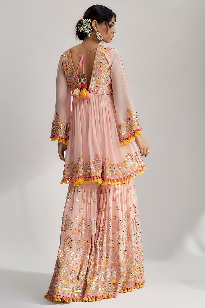 Pink Hand Embroidered Wedding Sharara Set by GOPI VAID at Pernia's Pop Up Shop