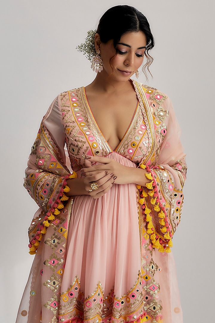 Pink Hand Embroidered Wedding Sharara Set by GOPI VAID at Pernia's Pop Up Shop