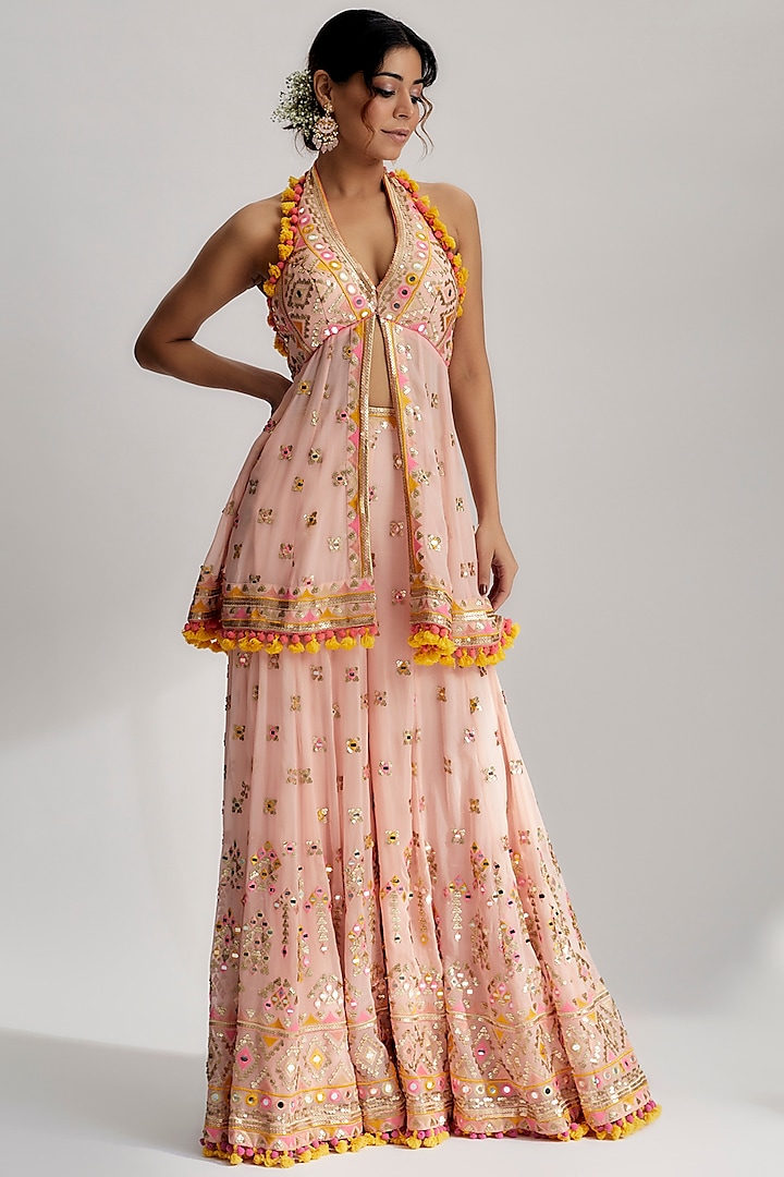 Pink Embroidered Wedding Sharara Set by GOPI VAID at Pernia's Pop Up Shop