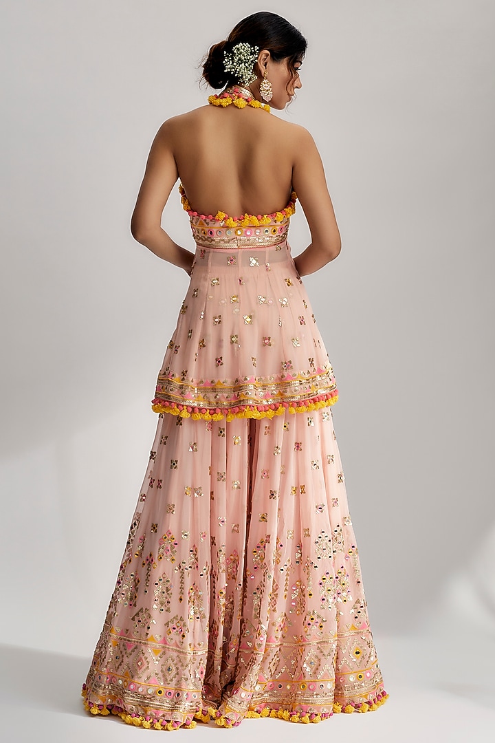 Pink Embroidered Wedding Sharara Set by GOPI VAID at Pernia's Pop Up Shop