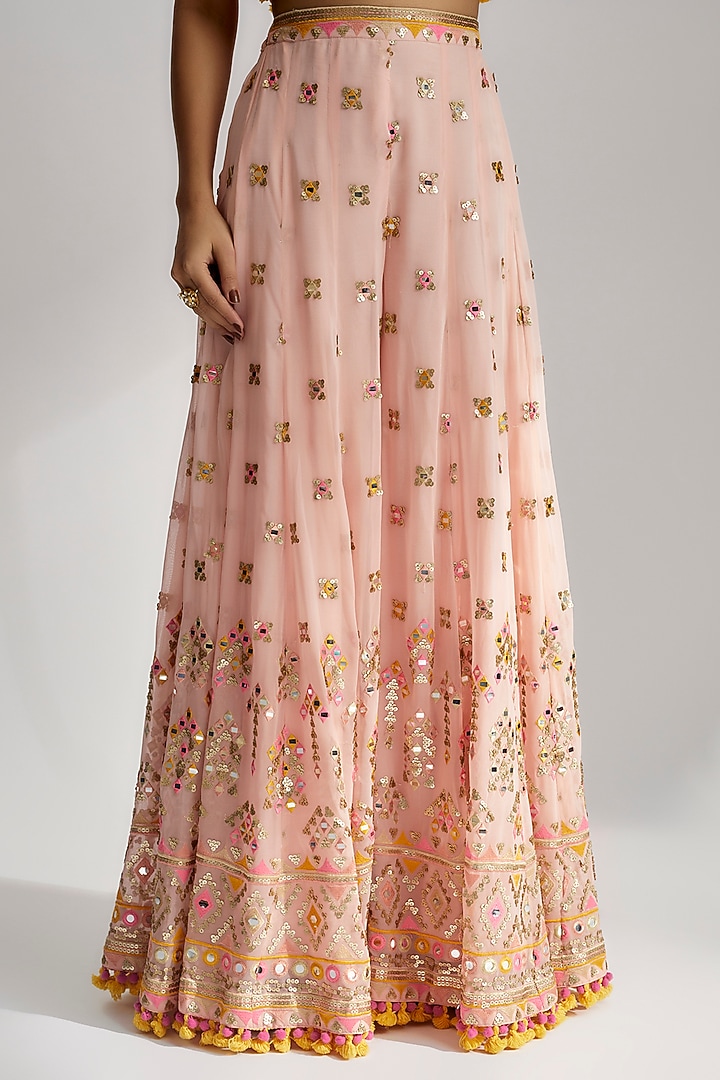 Pink Embroidered Wedding Sharara Set by GOPI VAID at Pernia's Pop Up Shop