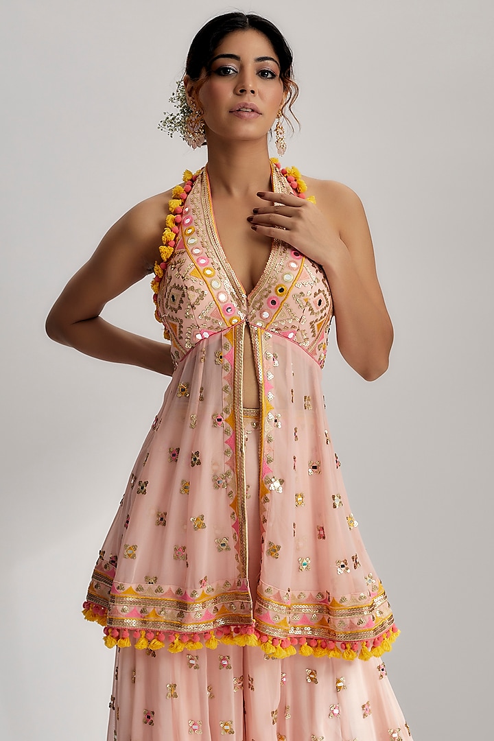 Pink Embroidered Wedding Sharara Set by GOPI VAID at Pernia's Pop Up Shop