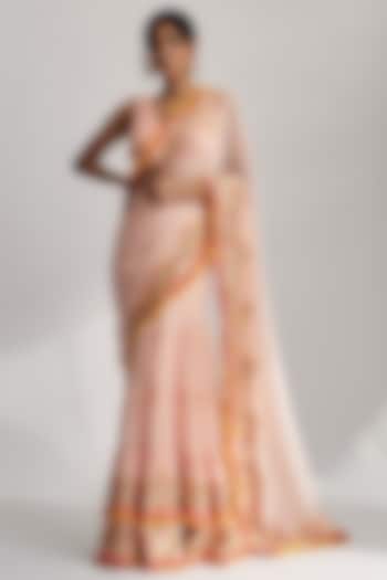 Pink Georgette Embroidered Wedding Saree Set by GOPI VAID at Pernia's Pop Up Shop