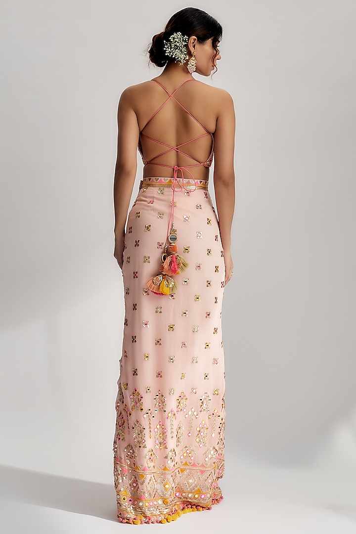 Pink Organza Embroidered Cape Set by GOPI VAID at Pernia's Pop Up Shop