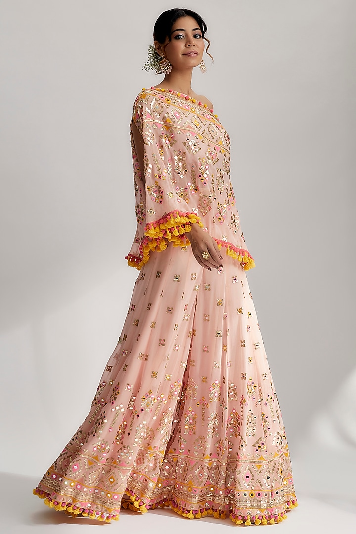 Pink Embroidered Flared Pant Set by GOPI VAID at Pernia's Pop Up Shop