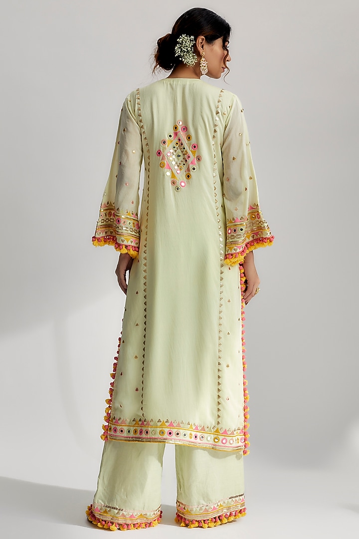 Mint Hand Embroidered Kurta Set by GOPI VAID at Pernia's Pop Up Shop