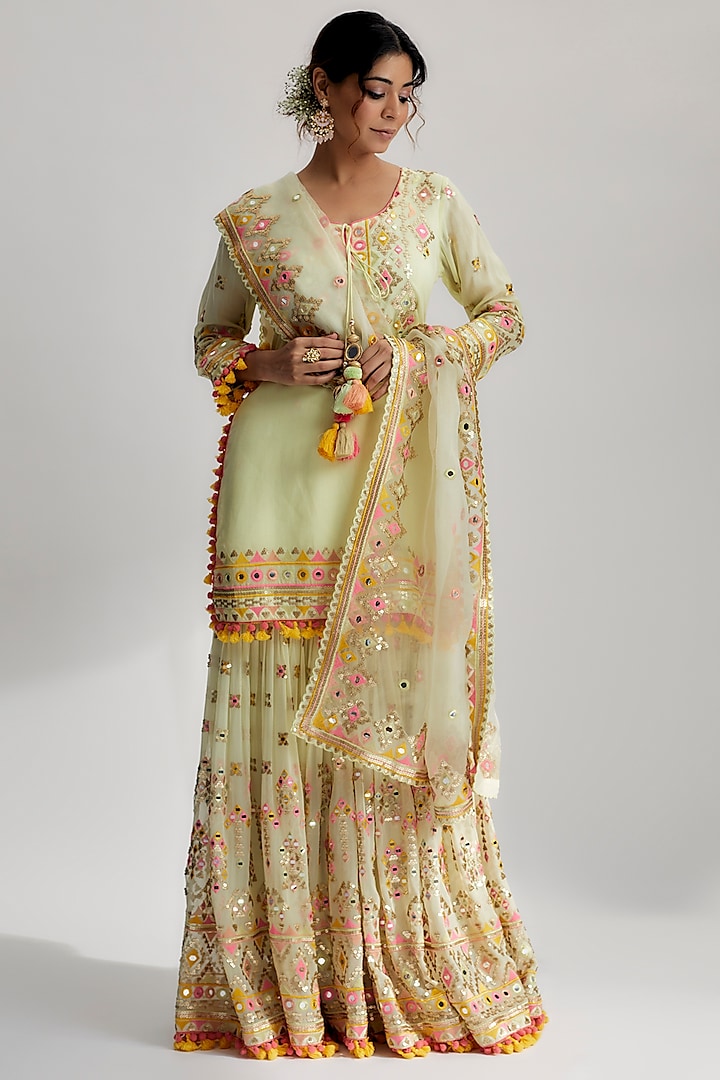 Mint Georgette Embroidered Sharara Set by GOPI VAID