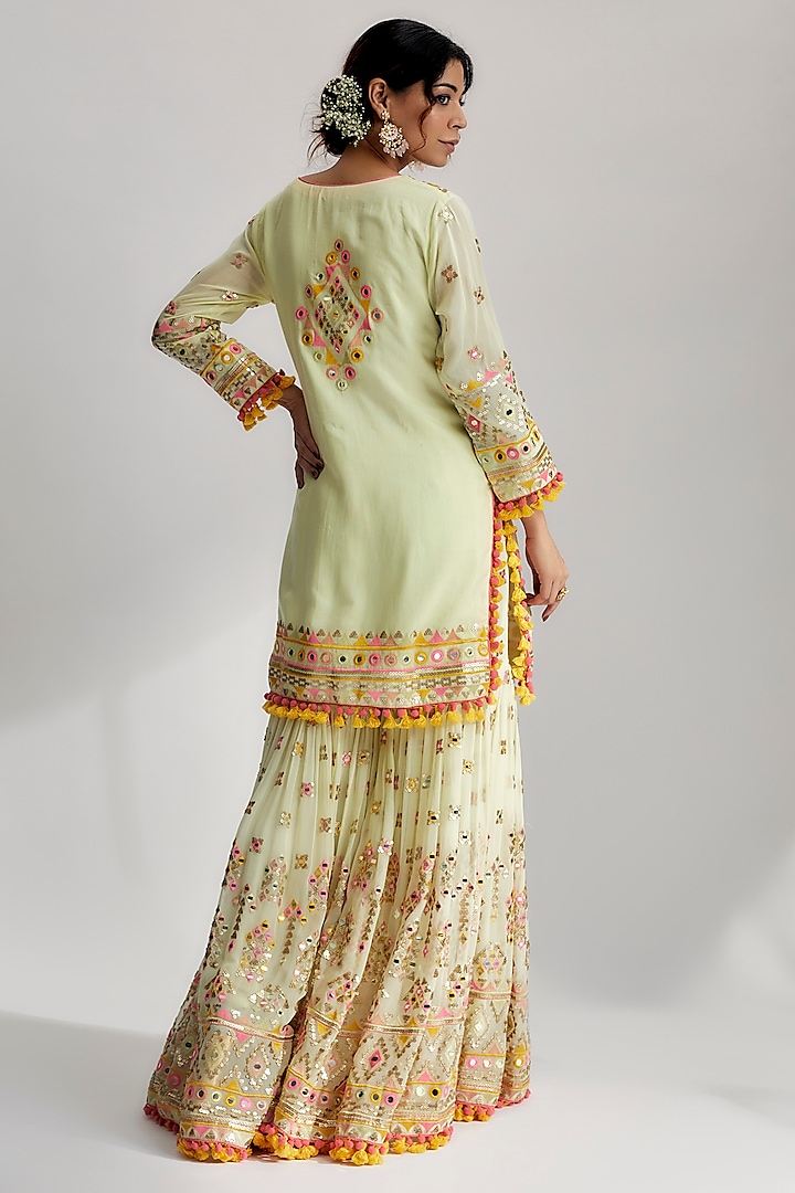 Mint Georgette Embroidered Wedding Sharara Set by GOPI VAID at Pernia's Pop Up Shop