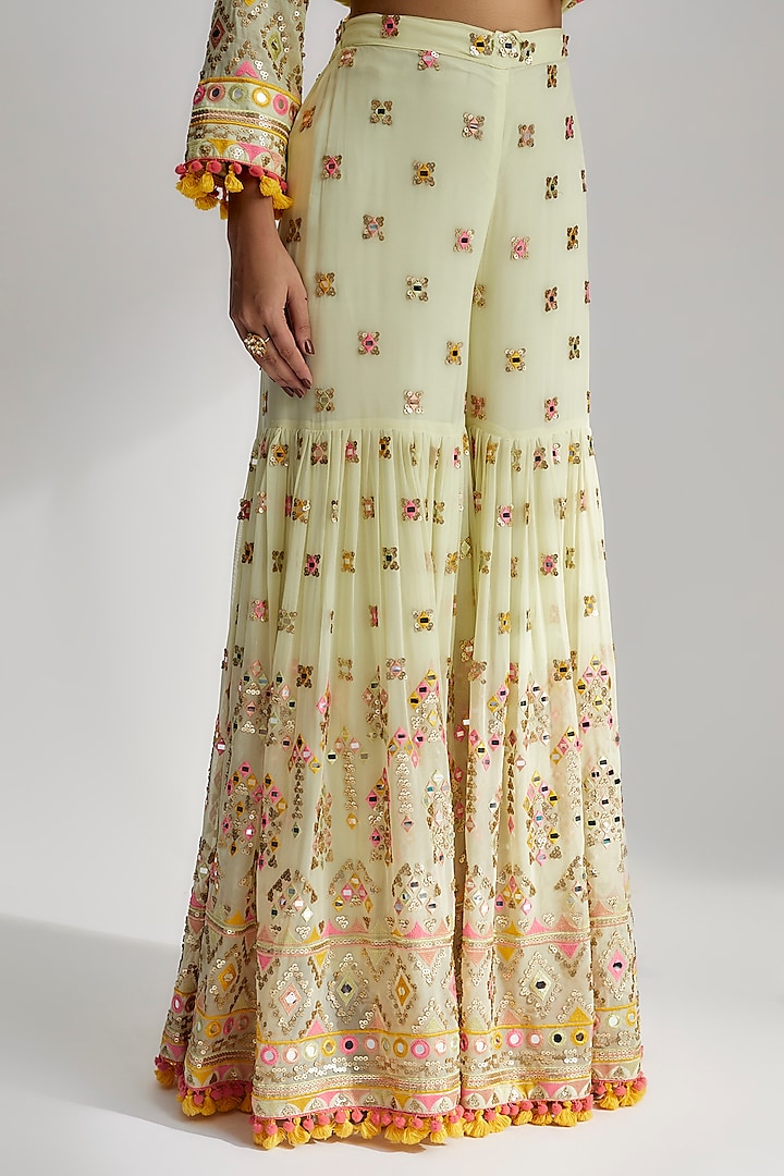 Mint Georgette Embroidered Wedding Sharara Set by GOPI VAID at Pernia's Pop Up Shop