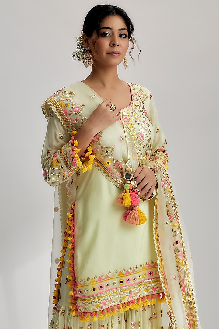 Mint Georgette Embroidered Wedding Sharara Set by GOPI VAID at Pernia's Pop Up Shop