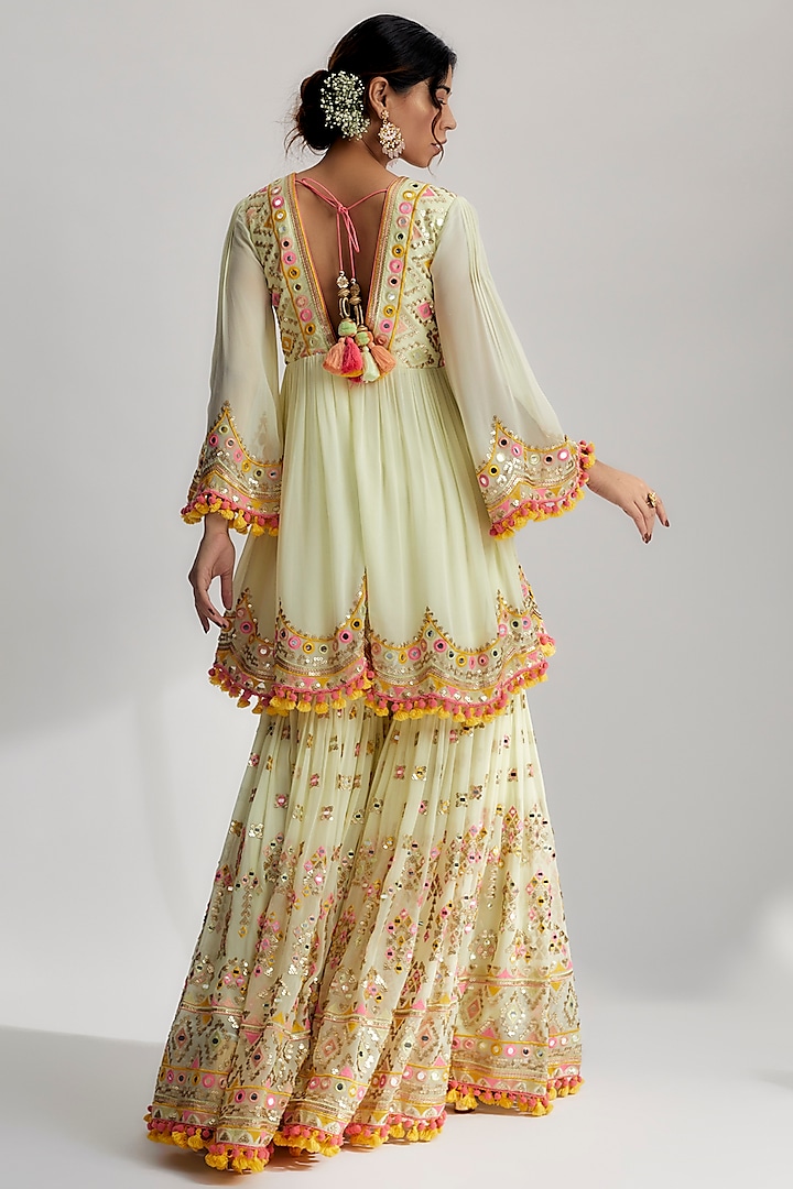 Mint Hand Embroidered Wedding Sharara Set by GOPI VAID at Pernia's Pop Up Shop