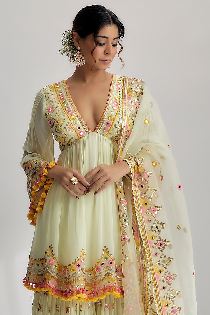 Mint Hand Embroidered Wedding Sharara Set by GOPI VAID at Pernia's Pop Up Shop