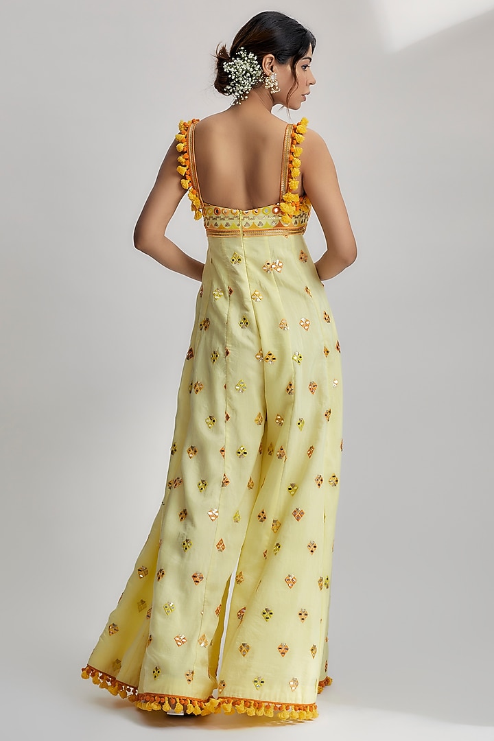 Yellow Cotton Silk Embroidered Jumpsuit by GOPI VAID at Pernia's Pop Up Shop