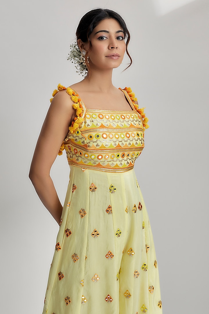Yellow Cotton Silk Embroidered Jumpsuit by GOPI VAID at Pernia's Pop Up Shop