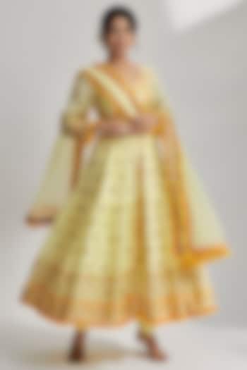 Yellow Georgette Embroidered Anarkali Set by GOPI VAID