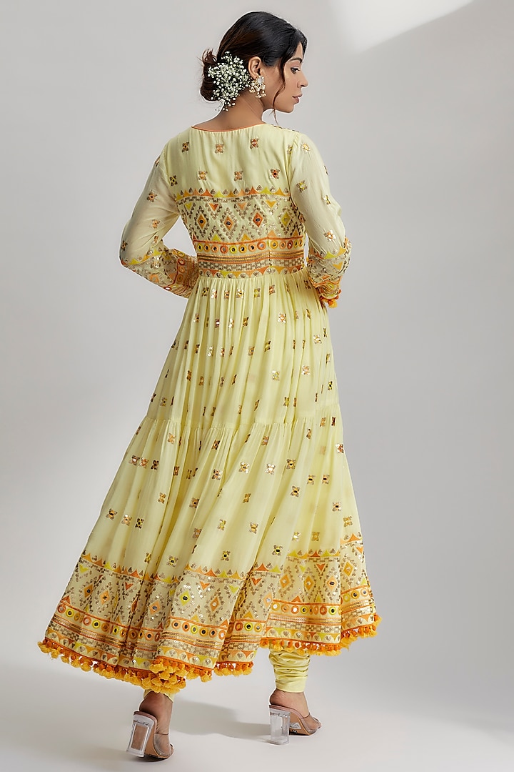 Yellow Georgette Embroidered Wedding Anarkali Set by GOPI VAID at Pernia's Pop Up Shop