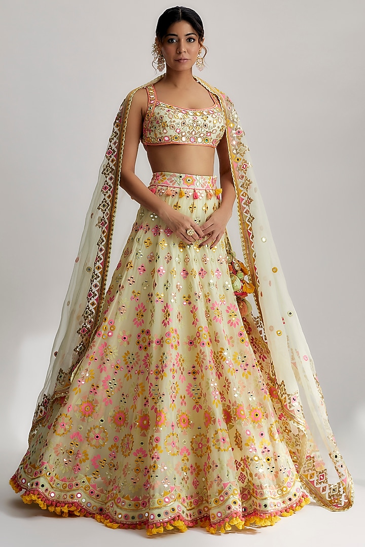 Mint Georgette Embroidered Bridal Lehenga Set by GOPI VAID at Pernia's Pop Up Shop