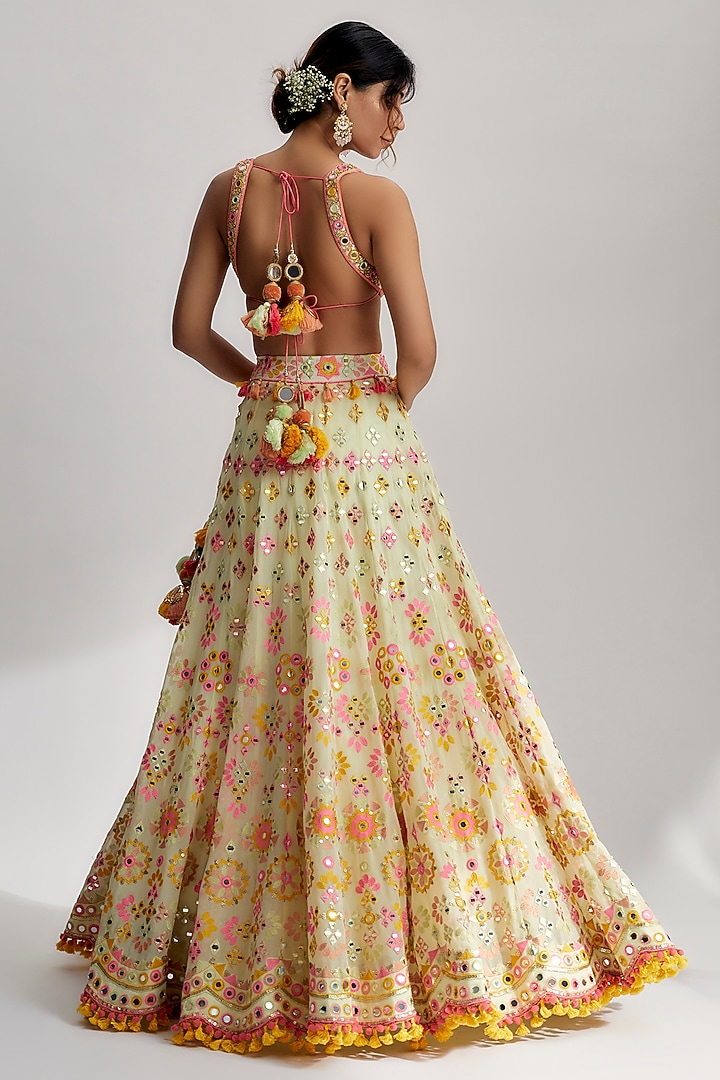 Mint Georgette Embroidered Bridal Lehenga Set by GOPI VAID at Pernia's Pop Up Shop