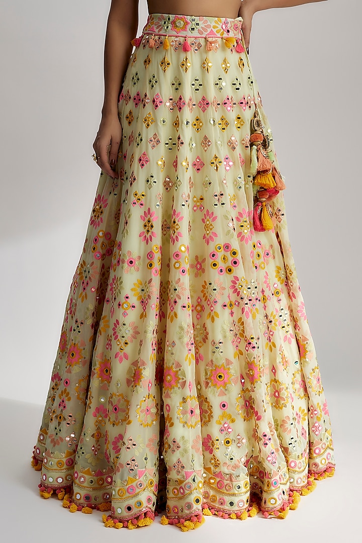 Mint Georgette Embroidered Bridal Lehenga Set by GOPI VAID at Pernia's Pop Up Shop