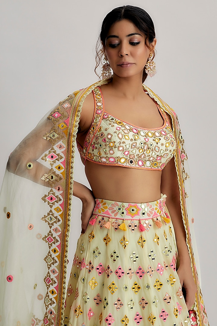 Mint Georgette Embroidered Bridal Lehenga Set by GOPI VAID at Pernia's Pop Up Shop