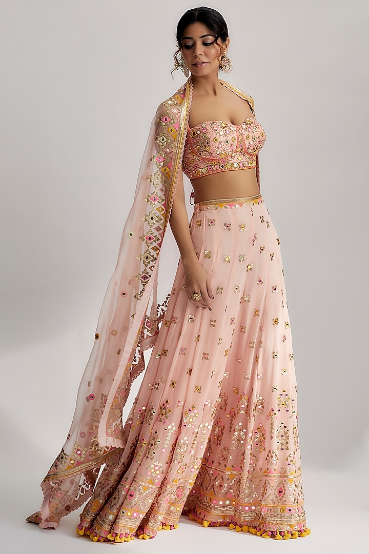 Pink Organza Embroidered Cape Set by GOPI VAID at Pernia's Pop Up Shop