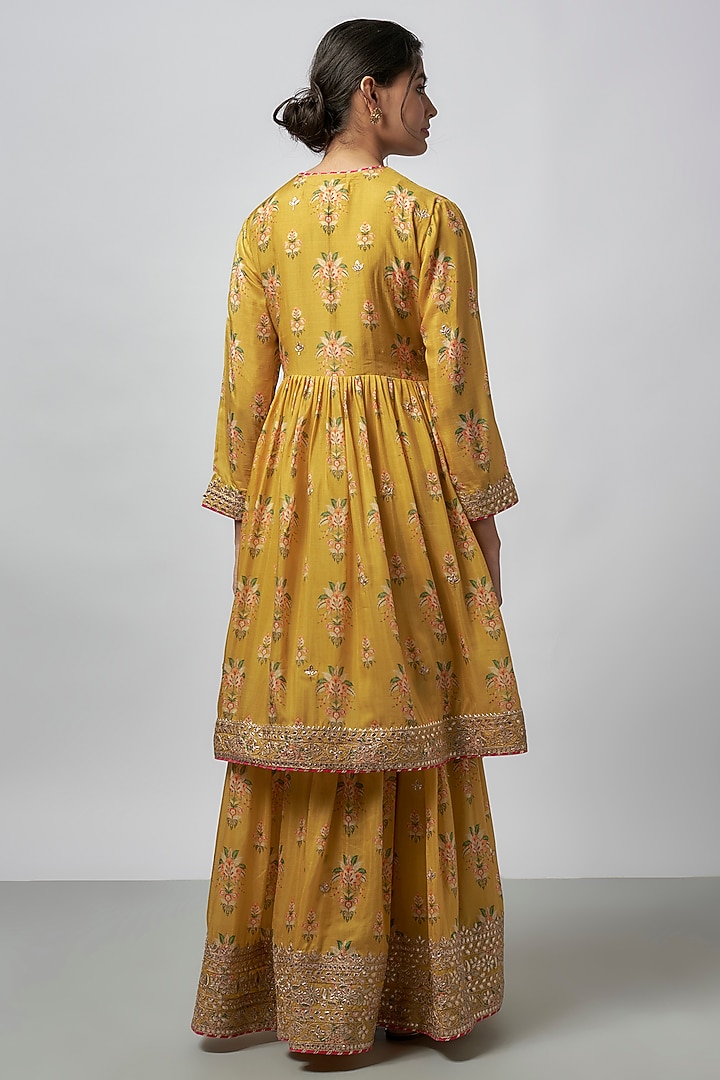 Yellow Cotton Silk Floral Jaal Embroidered Wedding Sharara Set by GOPI VAID at Pernia's Pop Up Shop