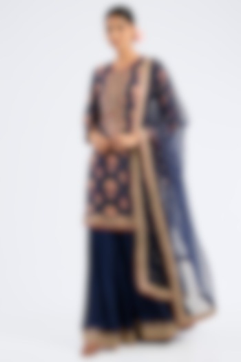 Blue Georgette Embroidered Wedding Sharara Set by GOPI VAID at Pernia's Pop Up Shop