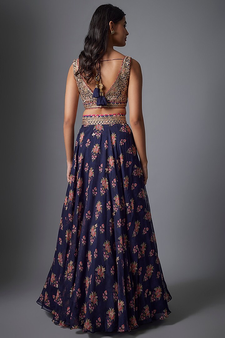 Blue Organza Thread Embroidered Wedding Lehenga Set by GOPI VAID at Pernia's Pop Up Shop