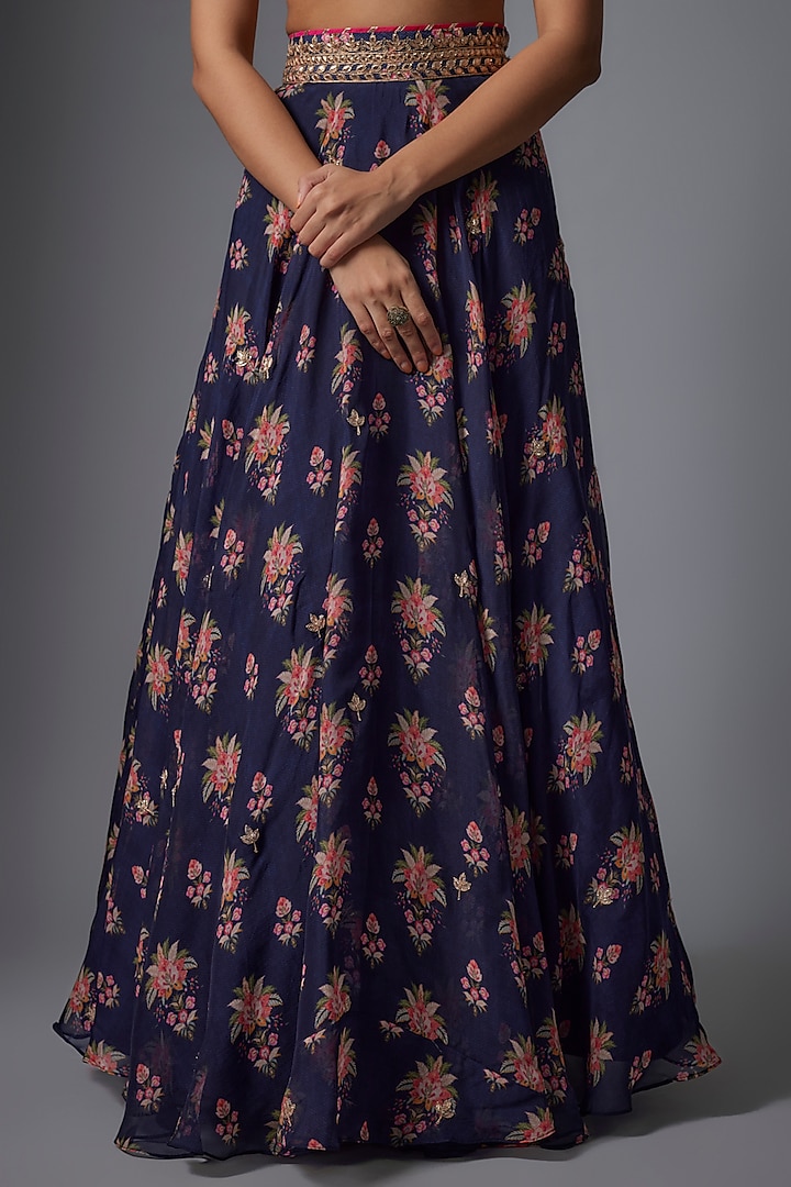 Blue Organza Thread Embroidered Wedding Lehenga Set by GOPI VAID at Pernia's Pop Up Shop