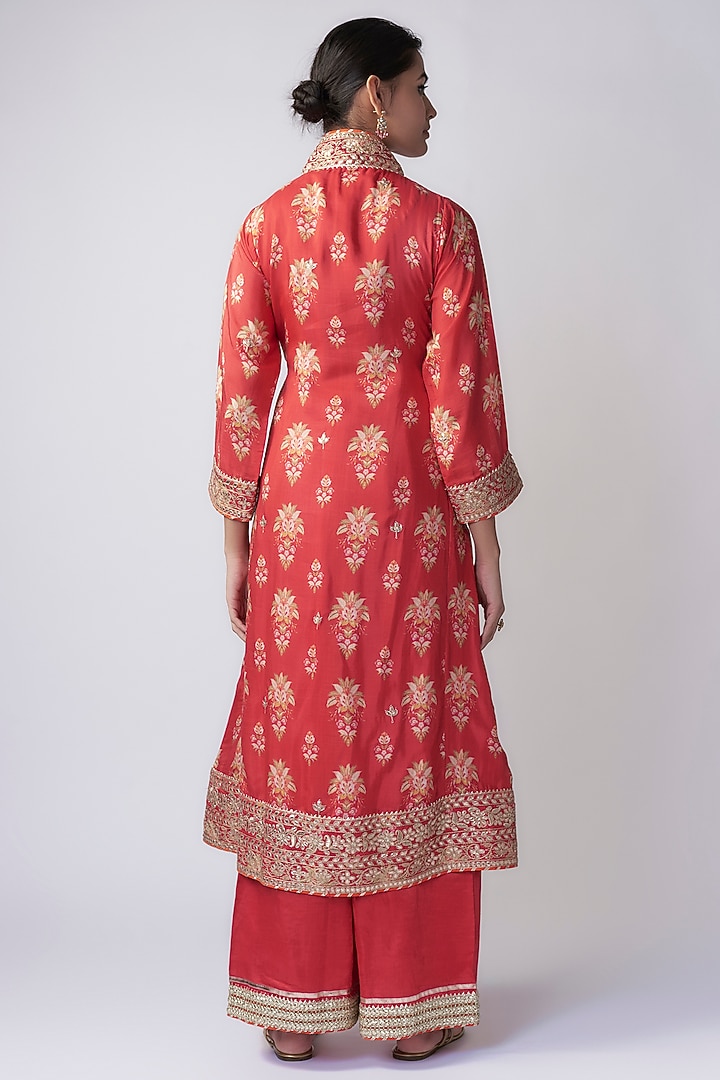 Red Cotton Silk Embroidered Kurta Set by GOPI VAID at Pernia's Pop Up Shop