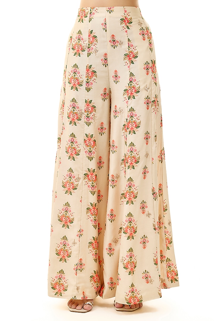 Ivory Organza Printed & Embroidered Cape Set by GOPI VAID at Pernia's Pop Up Shop
