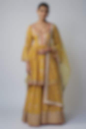 Yellow Cotton Silk Embroidered Sharara Set by GOPI VAID at Pernia's Pop Up Shop