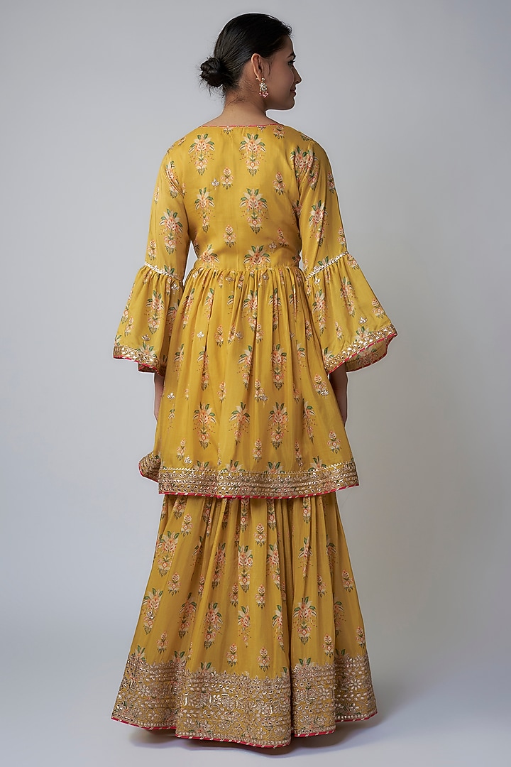 Yellow Cotton Silk Embroidered Wedding Sharara Set by GOPI VAID at Pernia's Pop Up Shop