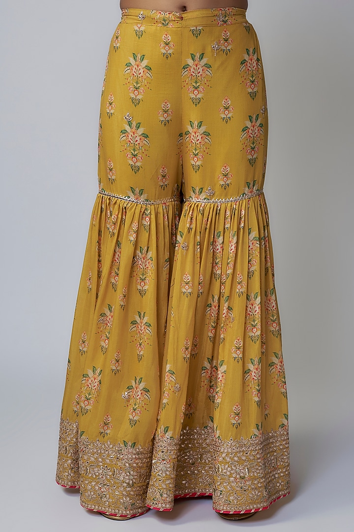 Yellow Cotton Silk Embroidered Wedding Sharara Set by GOPI VAID at Pernia's Pop Up Shop