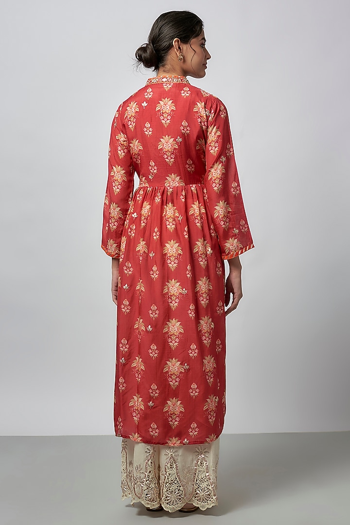 Red Cotton Silk Floral Printed Kurta Set by GOPI VAID at Pernia's Pop Up Shop