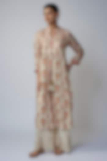 Ivory Cotton Silk Floral Printed & Embroidered Kurta Set by GOPI VAID at Pernia's Pop Up Shop