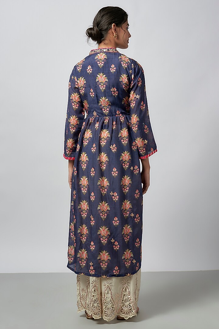Blue Cotton Silk Floral Printed Kurta Set by GOPI VAID at Pernia's Pop Up Shop