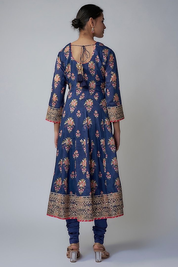 Blue Cotton Silk Embroidered Kurta Set by GOPI VAID at Pernia's Pop Up Shop