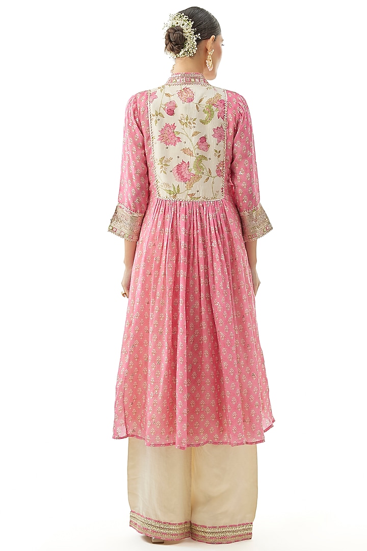 Pink Cotton Silk Floral Printed Party Wear Anarkali Set by GOPI VAID at Pernia's Pop Up Shop