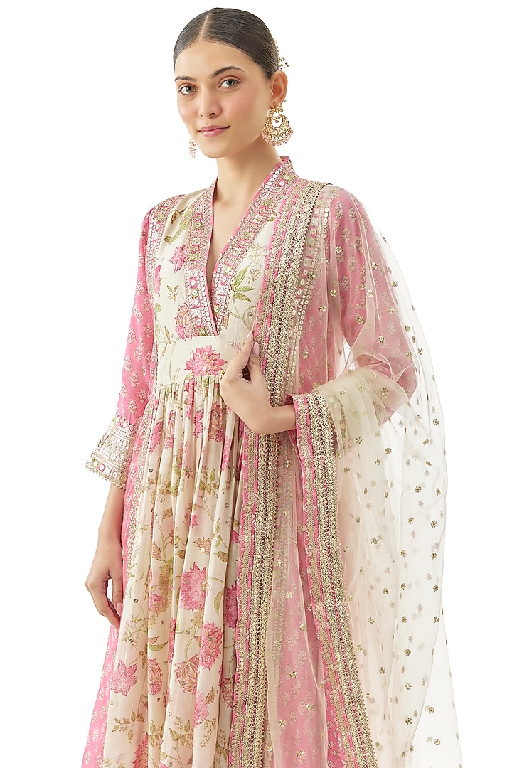 Pink Cotton Silk Floral Printed Party Wear Anarkali Set by GOPI VAID at Pernia's Pop Up Shop