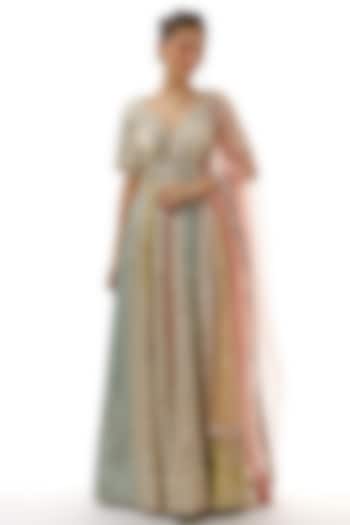 Multi-Colored Tussar Mirror Embellished Bridal Anarkali With Dupatta by GOPI VAID at Pernia's Pop Up Shop