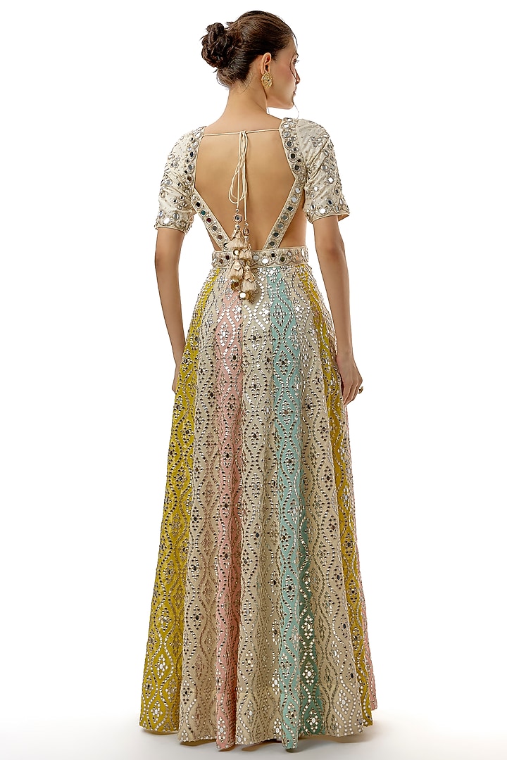 Multi-Colored Tussar Mirror Embellished Bridal Anarkali With Dupatta by GOPI VAID at Pernia's Pop Up Shop