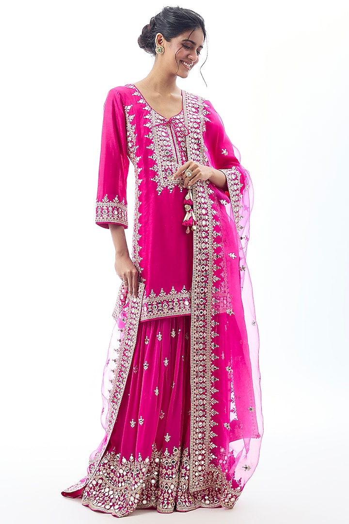 Rani Pink Georgette Embroidered Wedding Sharara Set by GOPI VAID at Pernia's Pop Up Shop