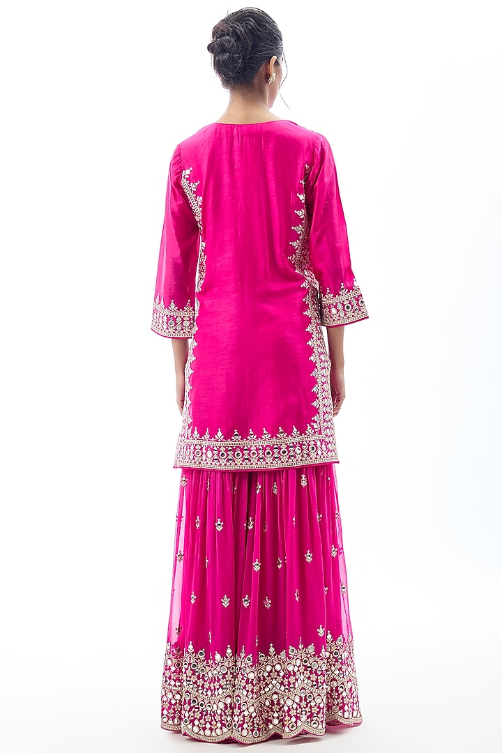 Rani Pink Georgette Embroidered Wedding Sharara Set by GOPI VAID at Pernia's Pop Up Shop