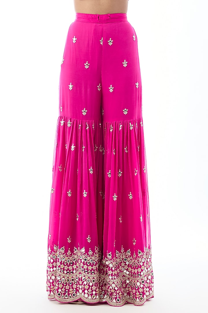 Rani Pink Georgette Embroidered Wedding Sharara Set by GOPI VAID at Pernia's Pop Up Shop